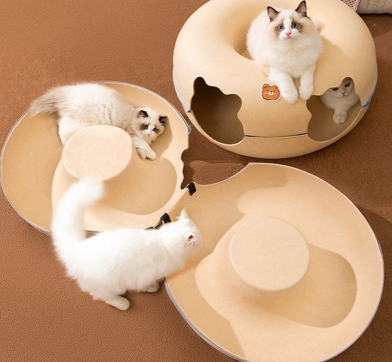 Cat Tunnel BedCat Nest Four Seasons Universal  Summer Sleep Internet Red Donut Dodge House Pet Cat Drill Hole Semi-EnclosedPeekaboo Cat Cave, Cat Donut Tunnel Toy for Indoor Cats, Circle Bed - Mountain Lakes Mall