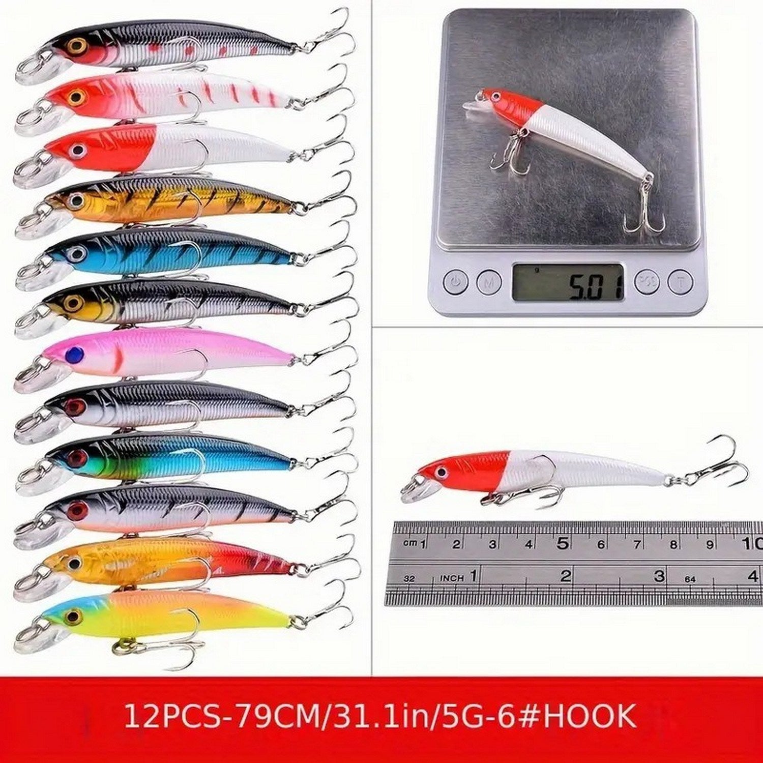 56pcs Premium Minnow Fishing Lures Kit - Hard Bait Plastic Tackle Crank Baits for Freshwater and Saltwater Fishing - Mountain Lakes Mall