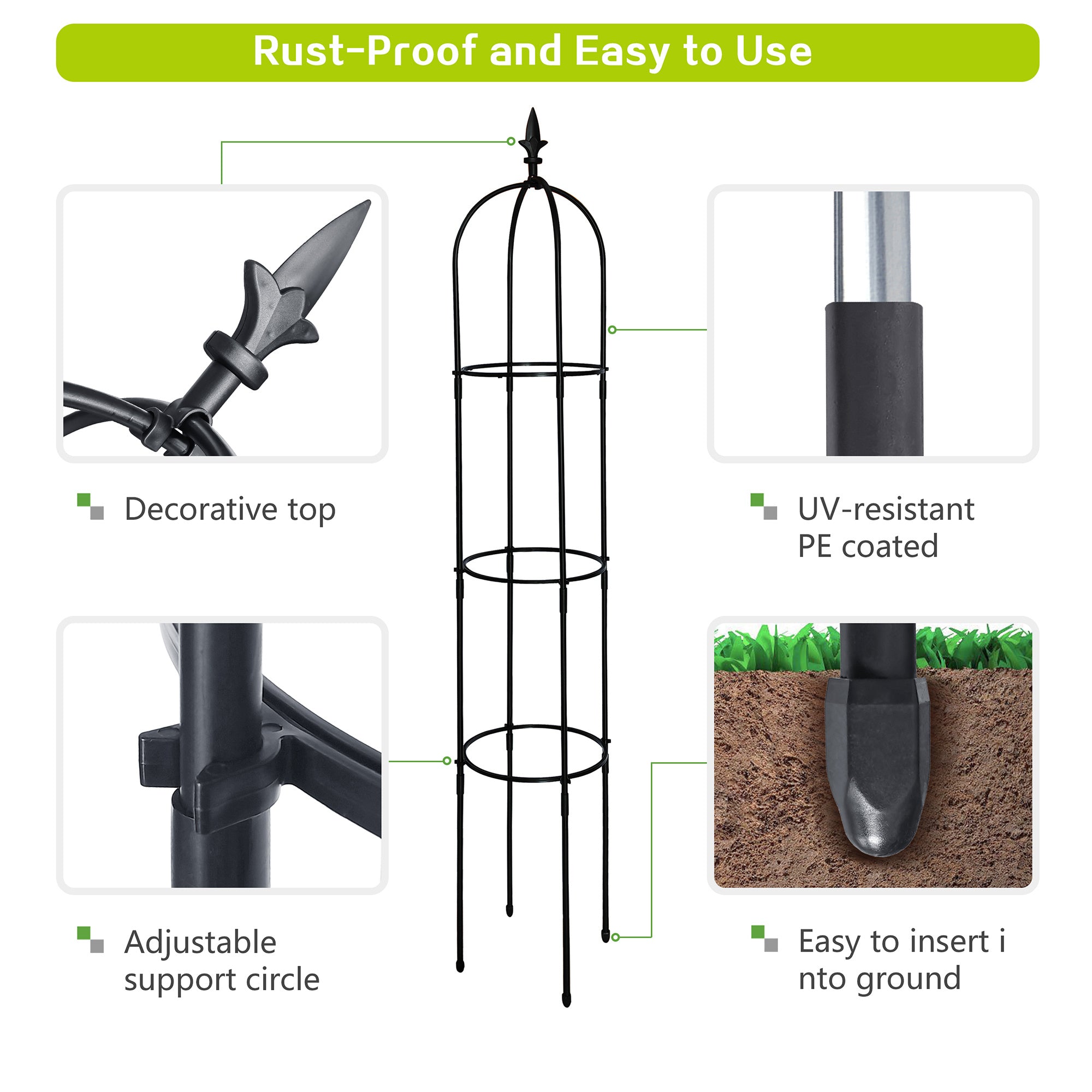 6.2ft Garden Obelisk Trellis; Lightweight Rustproof Plastic Coated Metal Tall Tower Trellis Stand - Mountain Lakes Mall