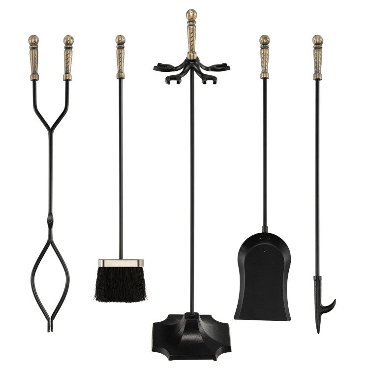 31 inch 5 Pieces Metal Fireplace Tool Set with Stand - Mountain Lakes Mall