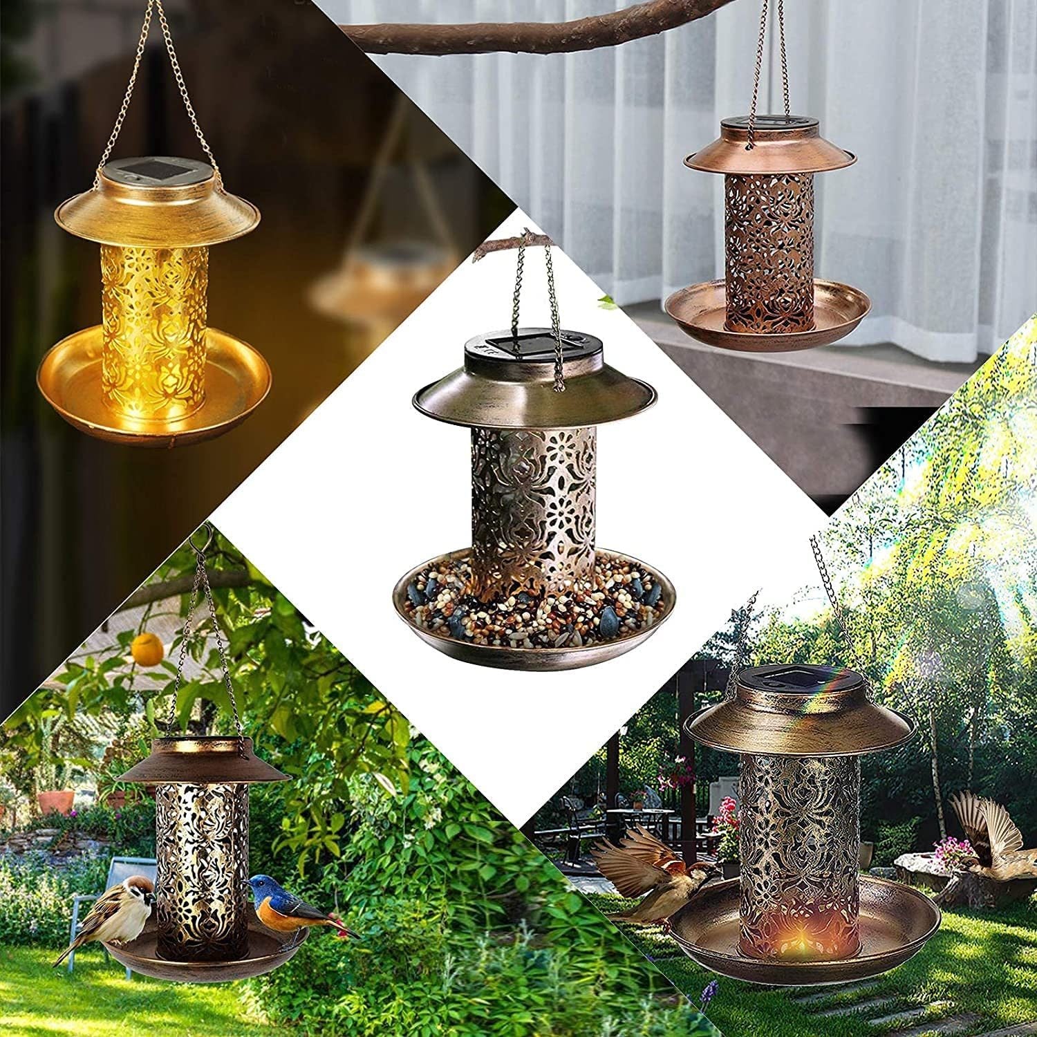 Bird Feeder Weather Resistance Cage Outdoor Refill Solar Night Light - Mountain Lakes Mall