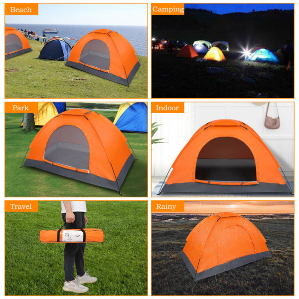 1-Person Waterproof Camping Dome Tent Automatic Pop Up Quick Shelter Outdoor Hiking Orange - Mountain Lakes Mall