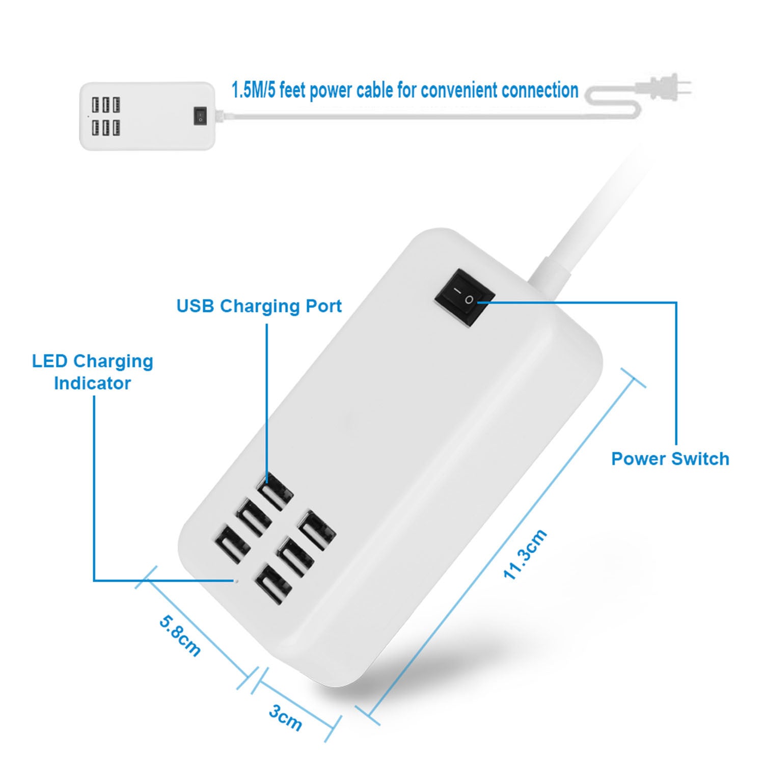 Multiport 6-USB US AC Wall Charger - Mountain Lakes Mall