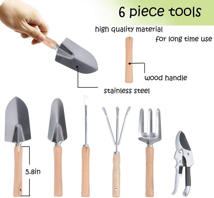 Bosonshop 9 PCS Garden Tools Set Ergonomic Wooden Handle Sturdy Stool with Detachable Tool Kit - Mountain Lakes Mall