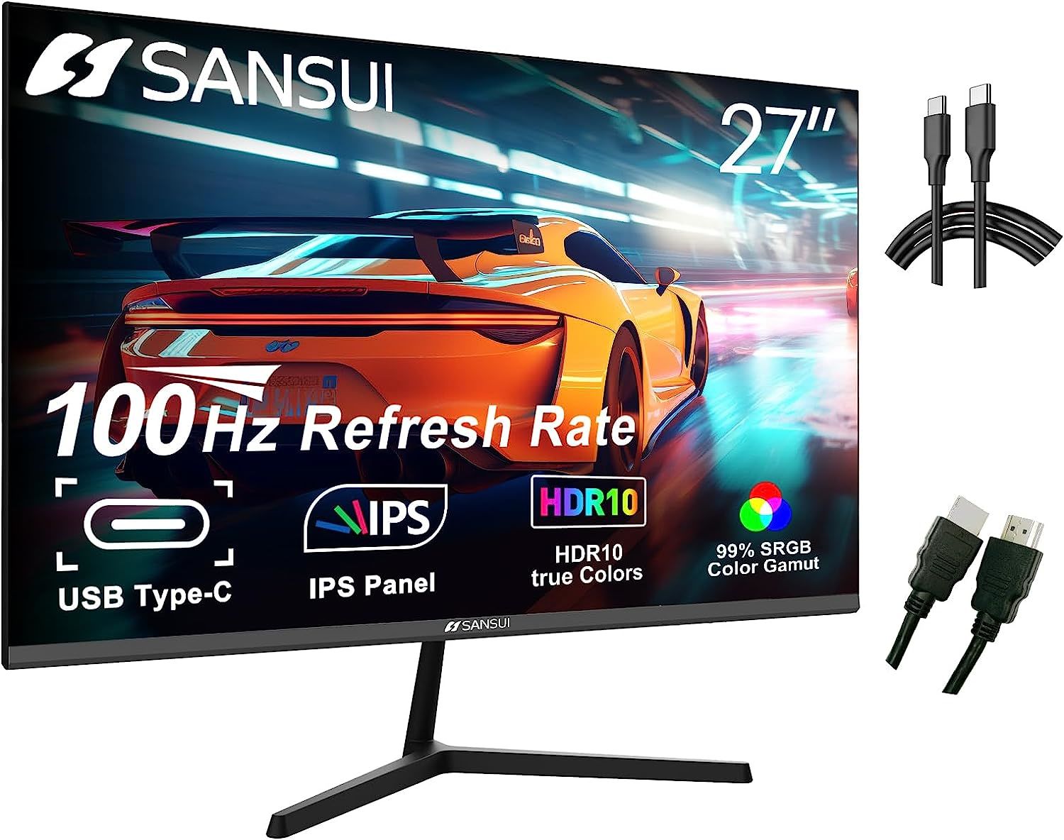 Sansui Computer Monitors 27 inch 100Hz IPS USB Type-C FHD 1080P HDR10 Built-in Speakers HDMI DP Game RTS/FPS tilt Adjustable for Working and Gaming (ES-27X3 Type-C Cable & HDMI Cable Included) - Mountain Lakes Mall