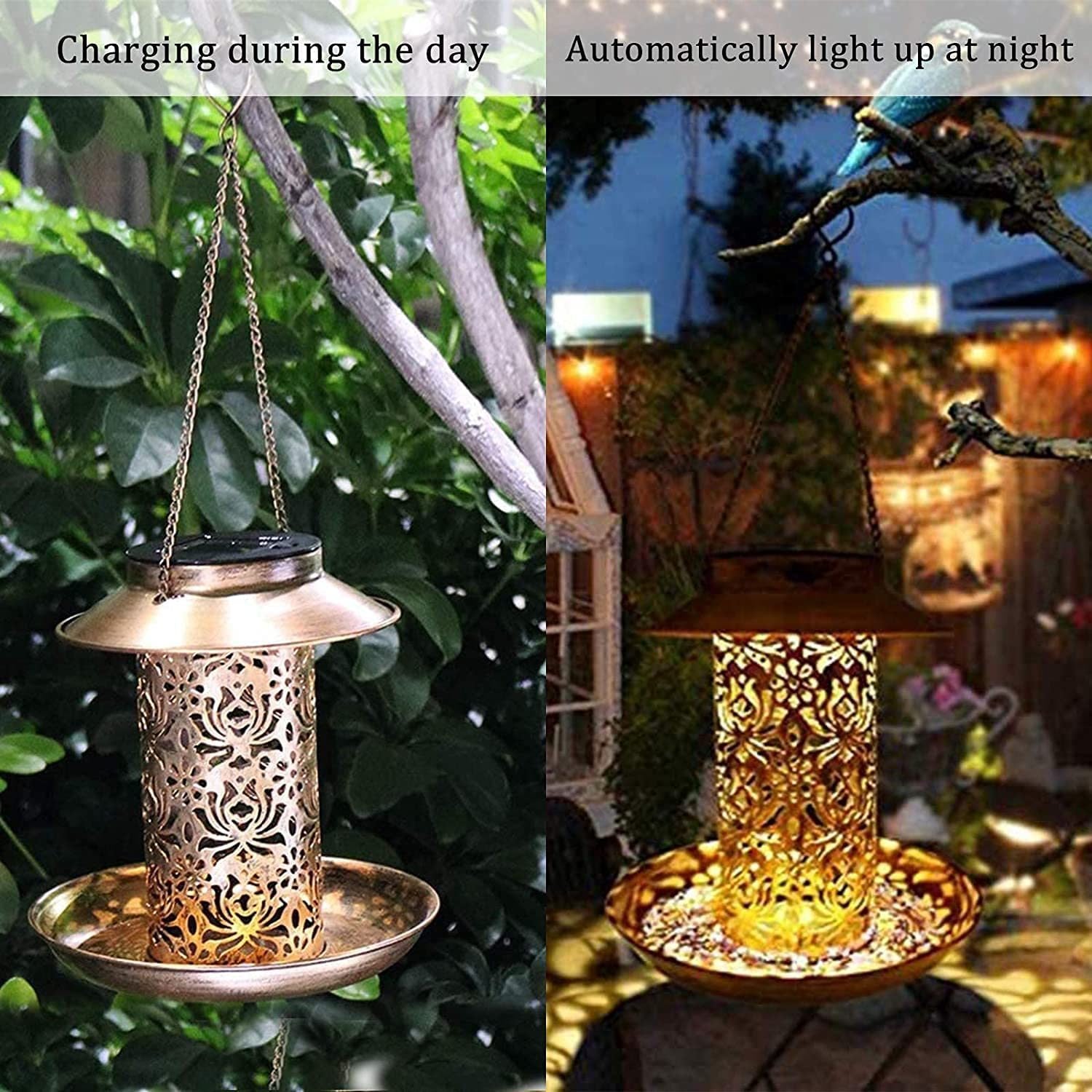 Bird Feeder Weather Resistance Cage Outdoor Refill Solar Night Light - Mountain Lakes Mall