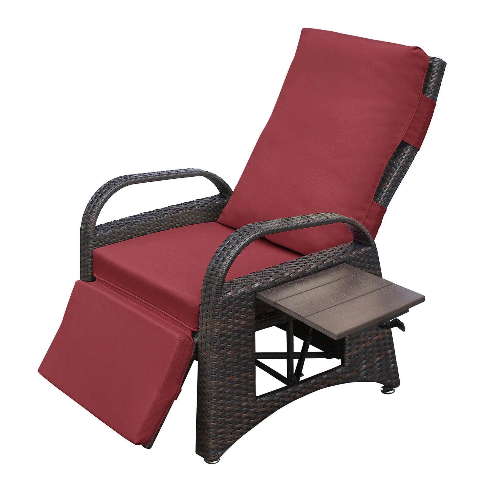 Outdoor Adjustable Wicker Recliner with Flip Table - Mountain Lakes Mall