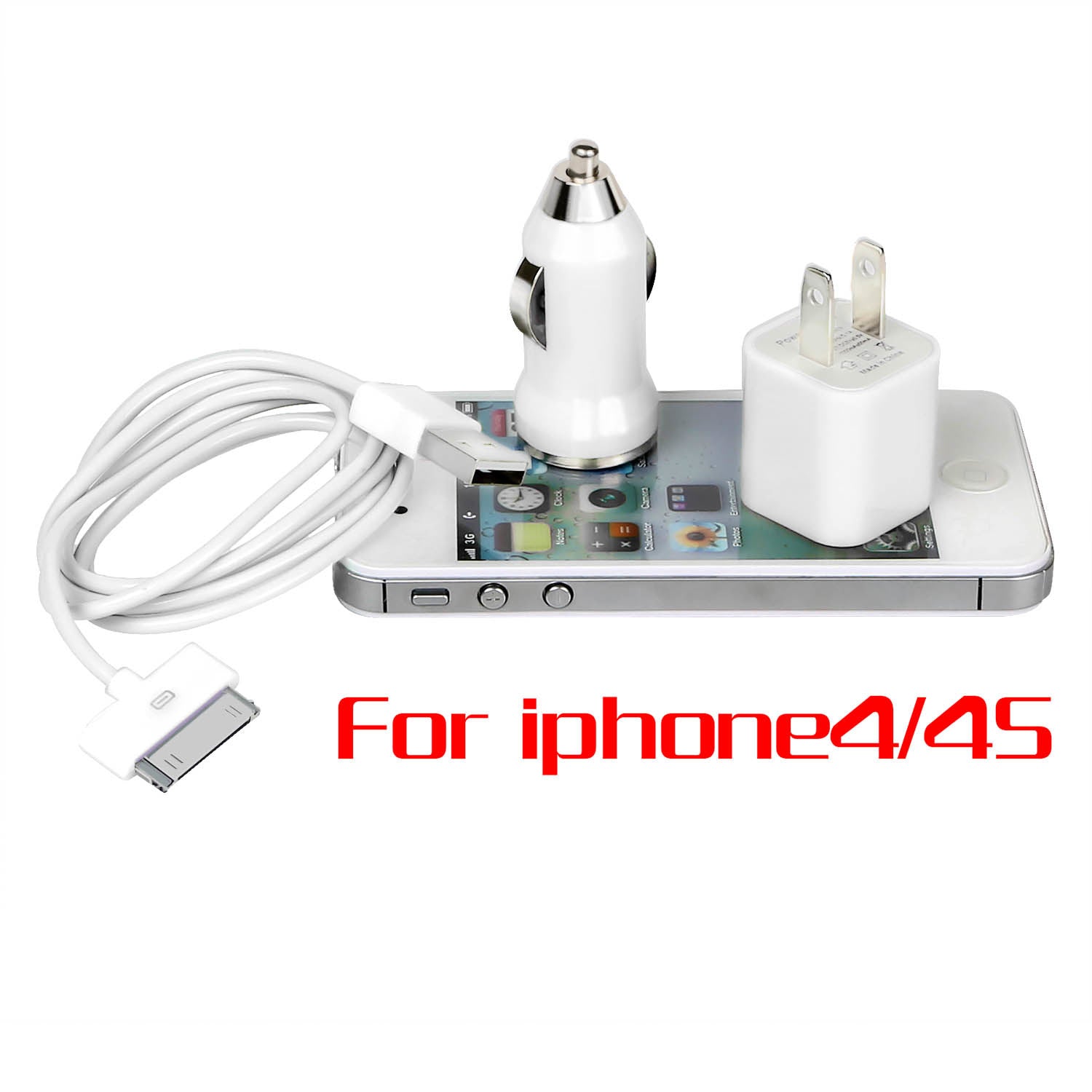 32pin USB Car Charger USB Wall Charger USB Cable Compatible with iPhone4/4S - Mountain Lakes Mall