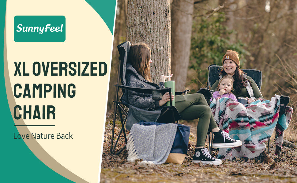 Oversized Folding Camping Chair, Heavy Duty Supports 300 LBS, Portable Chairs For Outdoor Lawn Beach Camp Picnic - Mountain Lakes Mall