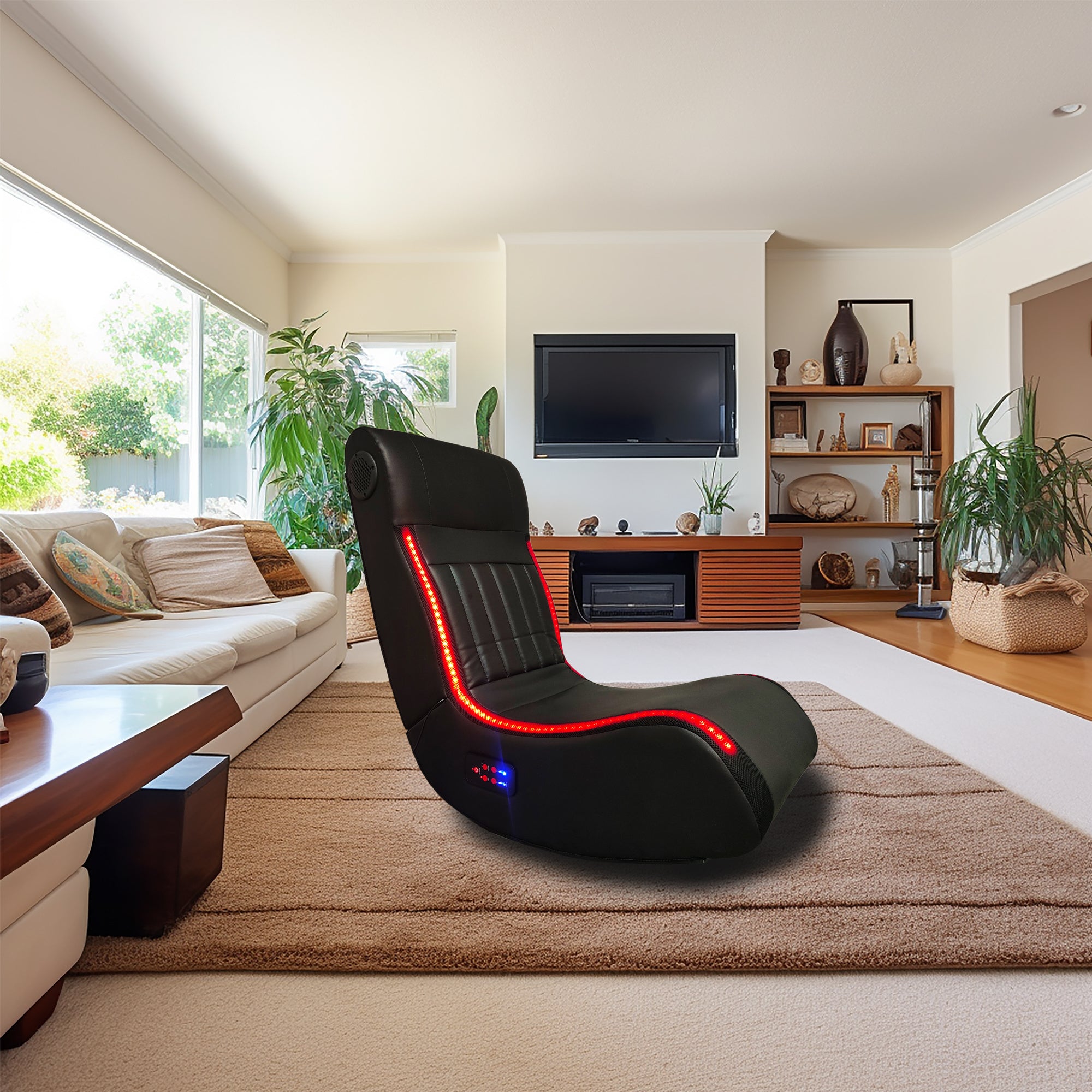 Foldable Gaming Chair With Onboard Speakers, LED Strip Lighting, Bluetooth Music Speakers, Vibration Massage, USB Charging Port - Mountain Lakes Mall