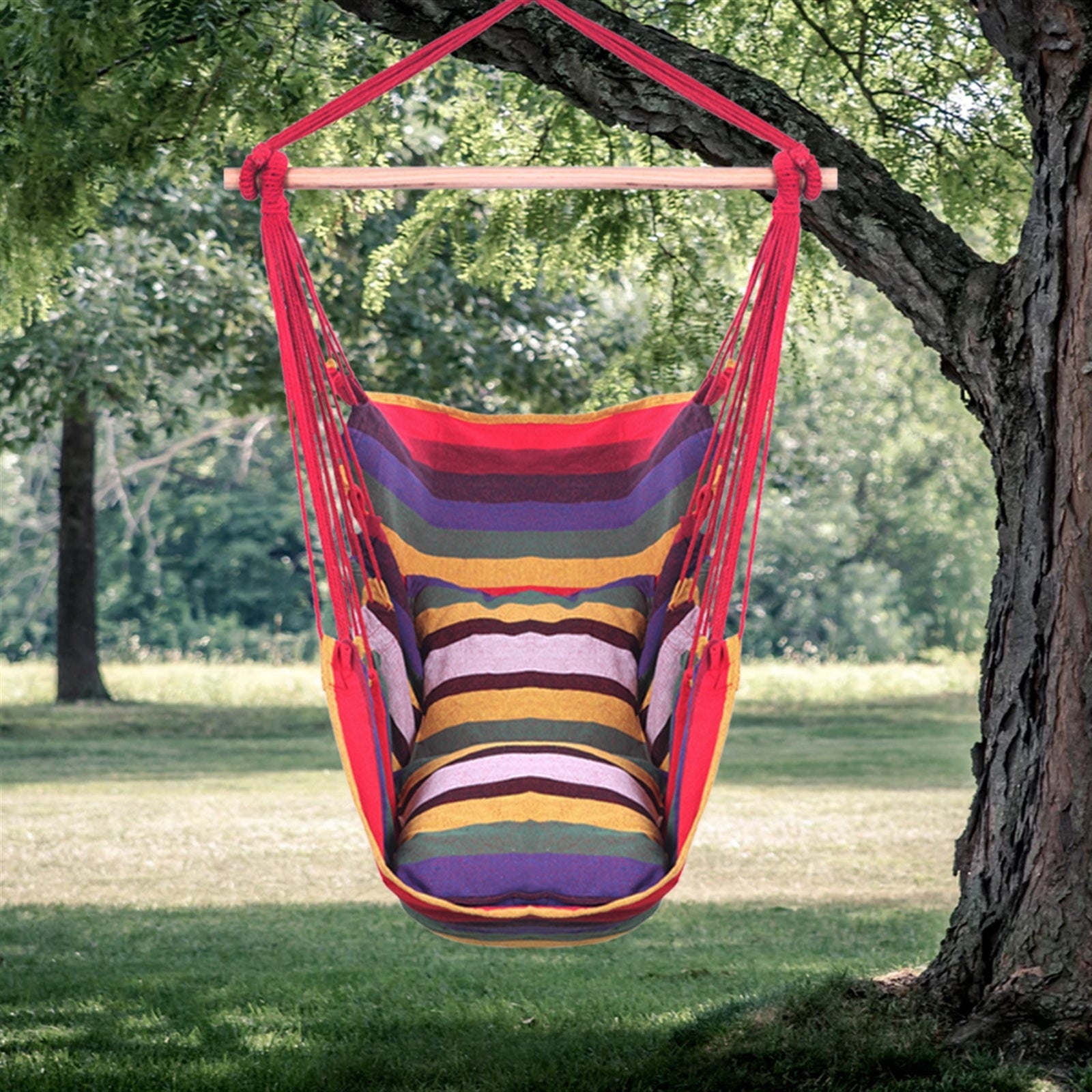 Cotton Canvas Hanging Rope Chair with Pillows - Mountain Lakes Mall