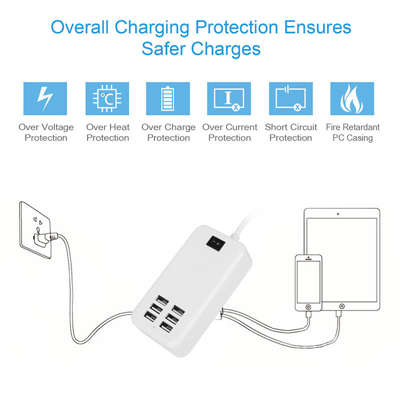 Multiport 6-USB US AC Wall Charger - Mountain Lakes Mall