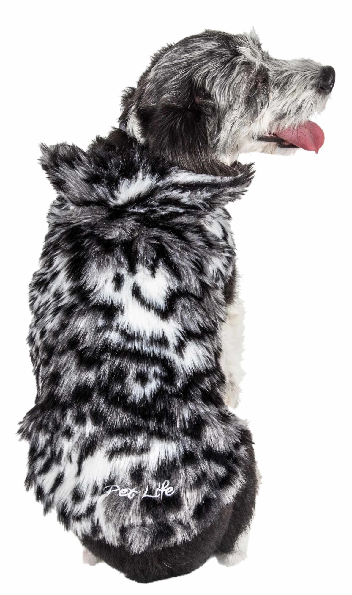 Pet Life Luxe 'Paw Dropping' Designer Gray-Scale Tiger Pattern Mink Fur Dog Coat Jacket - Mountain Lakes Mall