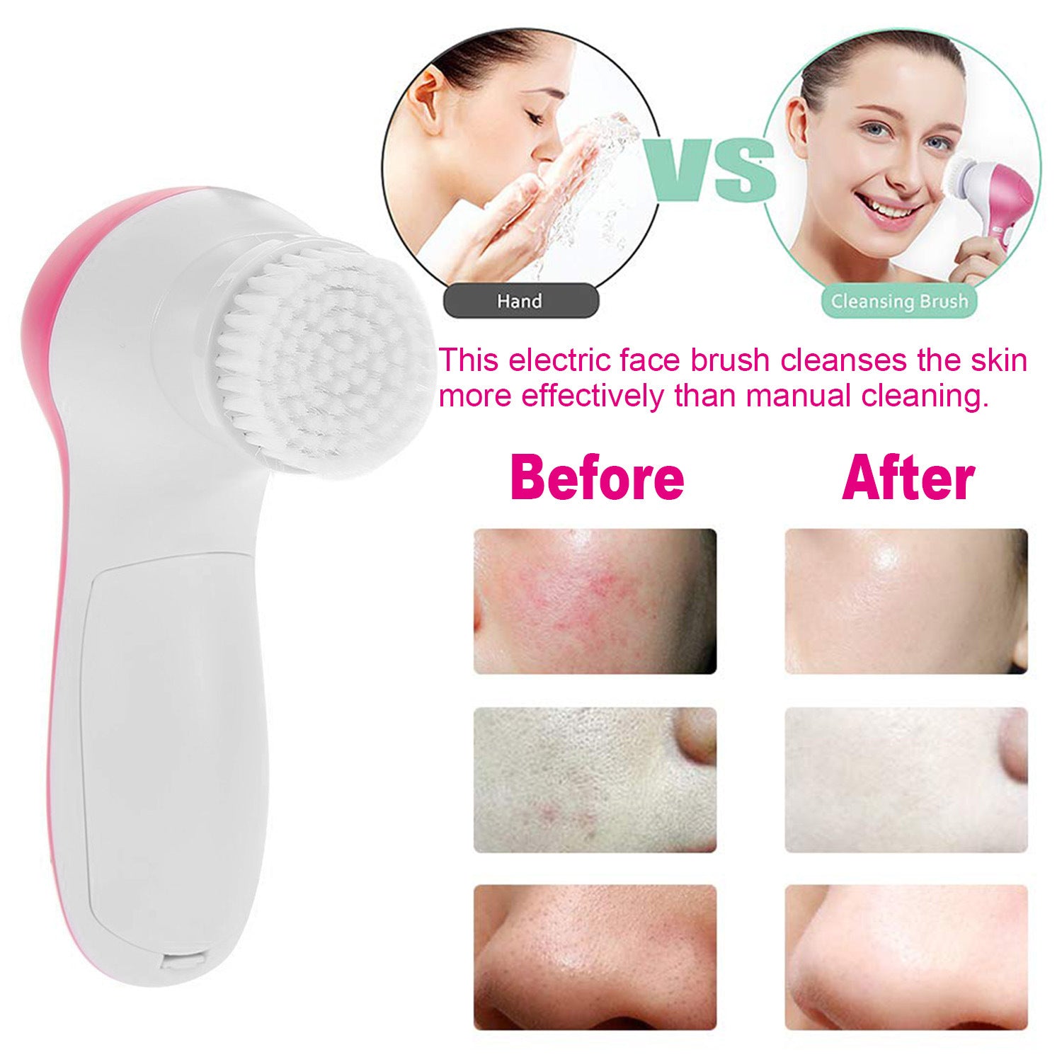 Facial Cleansing Brush Waterproof Face Spin Cleaning Brush with 5 Brush Heads - Mountain Lakes Mall