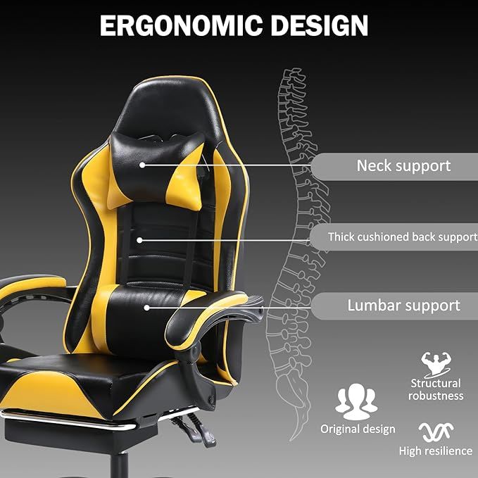 Ergonomic Gaming Chair for Adults, Comfortable Computer Chair for Heavy People, Adjustable Height Office Desk Chair with Wheels, Breathable Leather Video Game Chairs - Mountain Lakes Mall