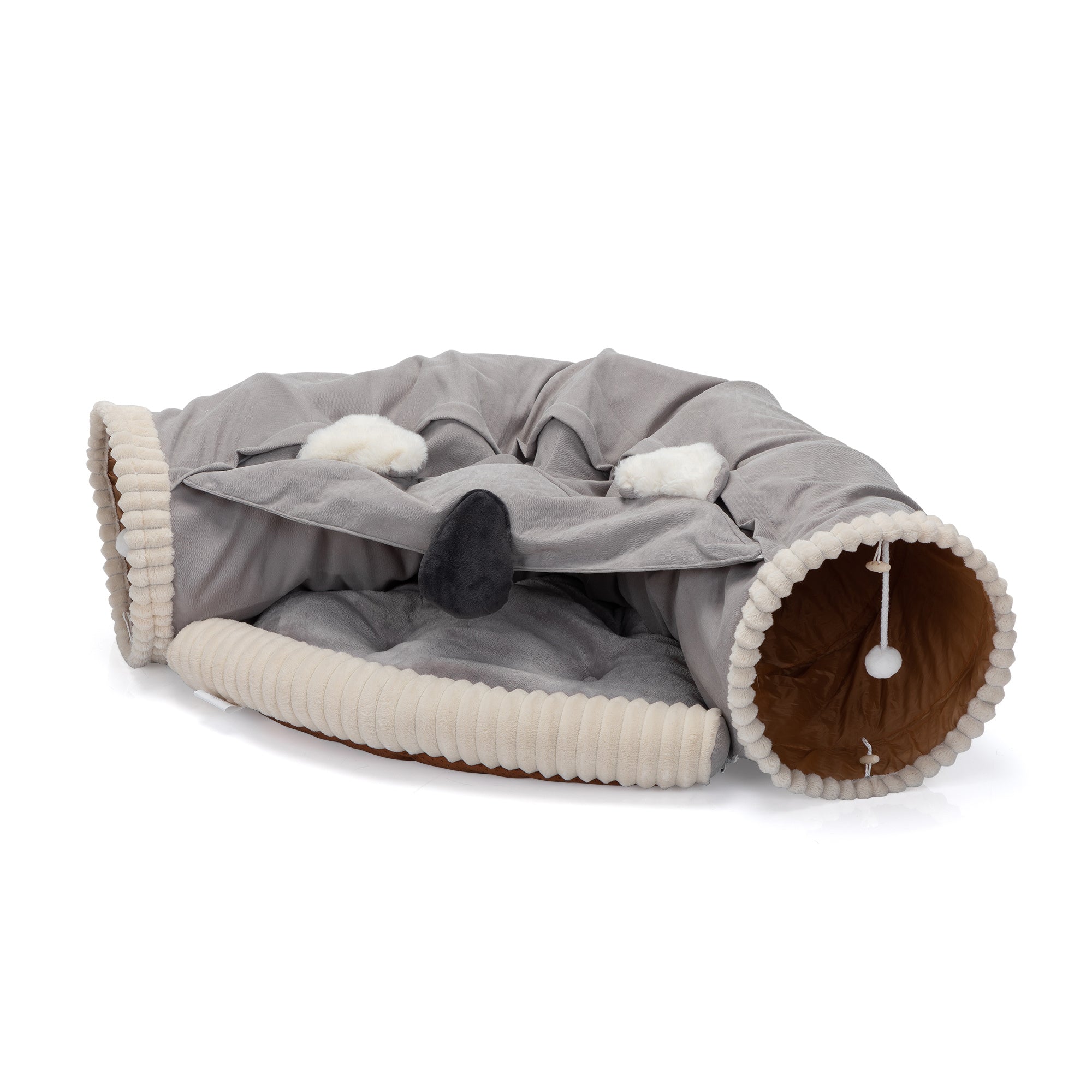 Collapsible Cat Tunnel Bed;  Hide Tunnel for Indoor Cats with Hanging Toys and Cushion Mat;  XH - Mountain Lakes Mall