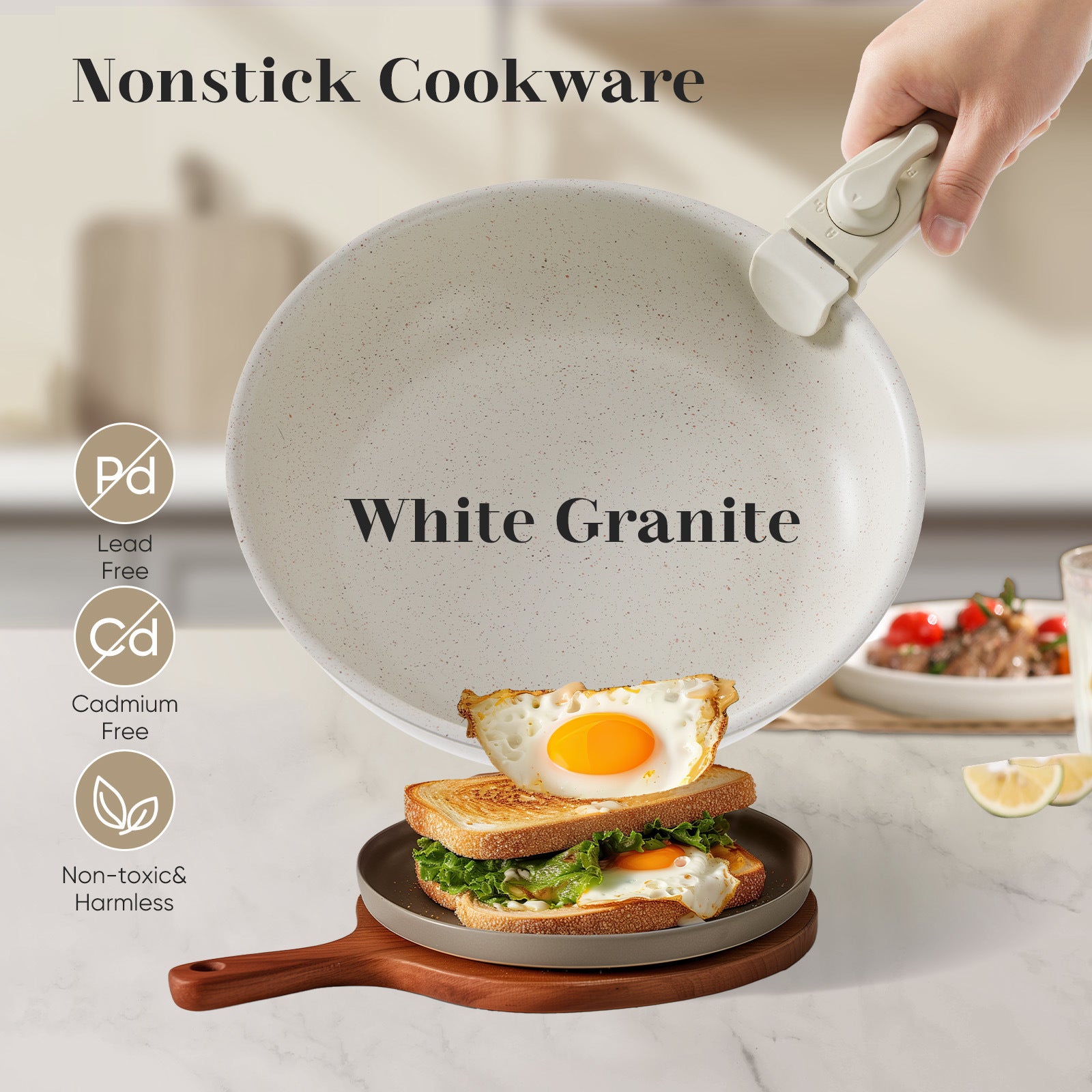 12 Pcs Pots and Pans Set Nonstick - Kitchen Cookware Set with Detachable Handle, Induction Cookware, Dishwasher Oven Safe, Beige - Mountain Lakes Mall