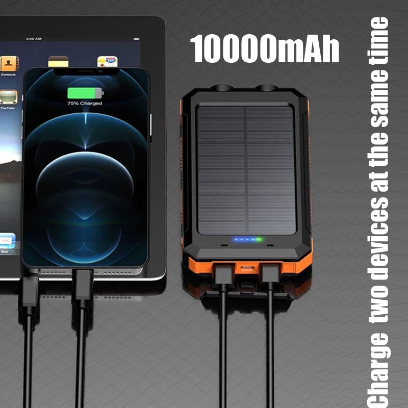 10000mAh Portable Fast Charging Power Bank 2USB Solar Charging with Flashlight For iPhone Xiaomi Android - Mountain Lakes Mall