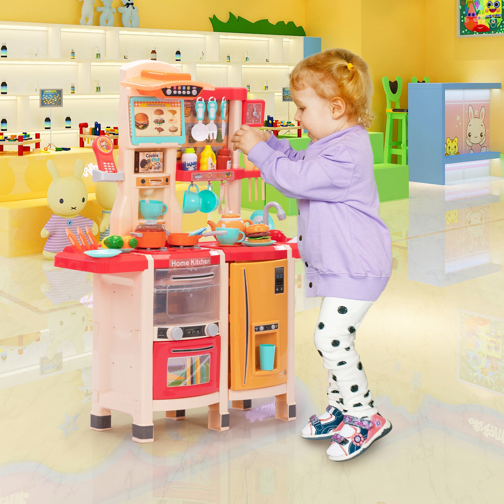 Large Pretend Play Kitchen Set Kids Cooking Playset with Realistic Lights;  Vivid Sounds;  Play Phone;  Clock and 65 Pcs Accessories;  3 +;  Blue XH - Mountain Lakes Mall