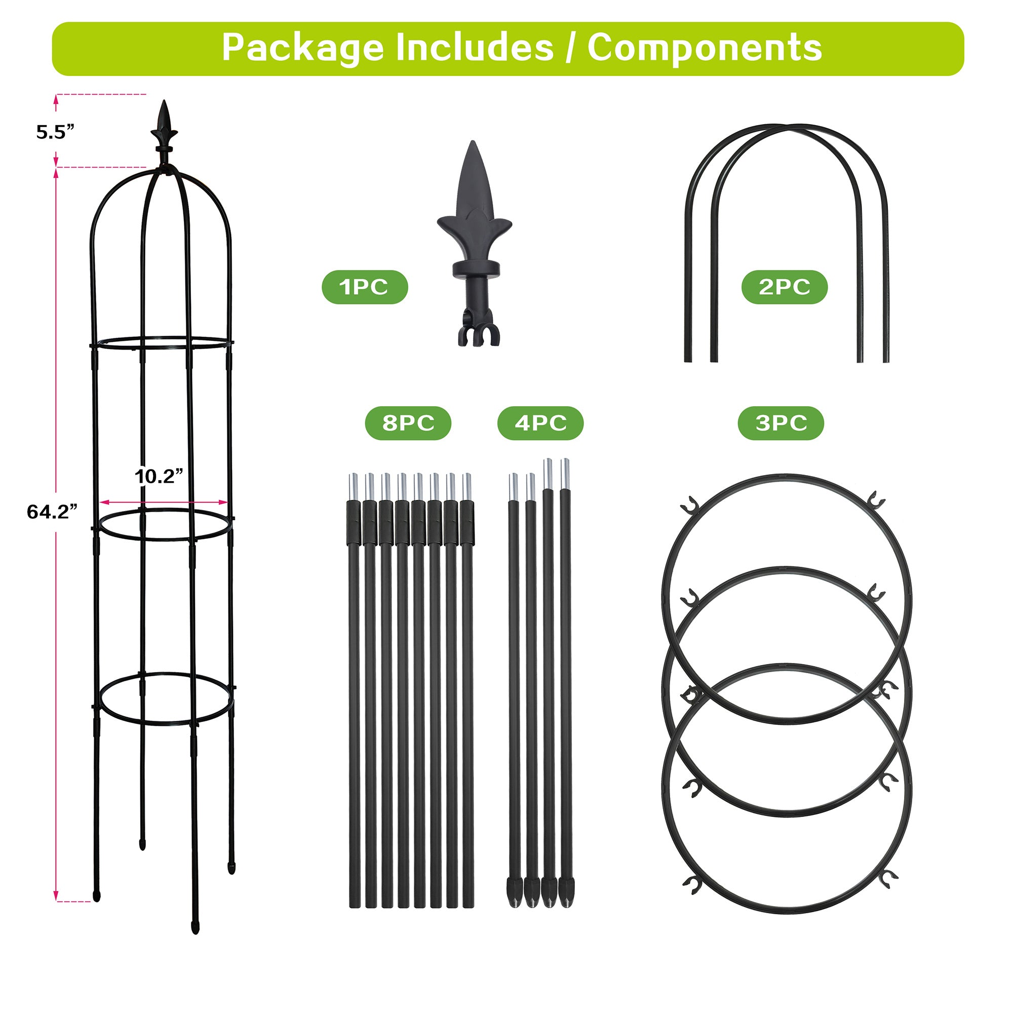 6.2ft Garden Obelisk Trellis; Lightweight Rustproof Plastic Coated Metal Tall Tower Trellis Stand - Mountain Lakes Mall