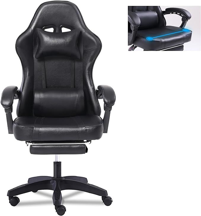 Video Game Chairs for Adults, PU Leather Gaming Chair with Footrest, 360°Swivel Adjustable Lumbar Pillow Gamer Chair, Comfortable Computer Chair for Heavy People - Mountain Lakes Mall