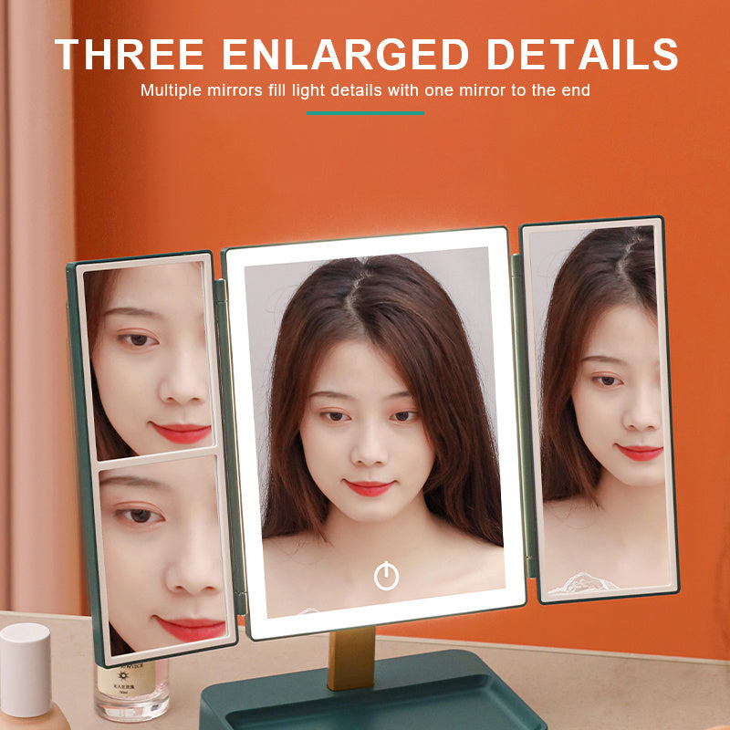 360° Adjust Foldable Makeup Mirror With LED Light Rechargeable Wireless 1-3X Magnifying 3 Tone Light Desktop Vanity Mirror Table - Mountain Lakes Mall