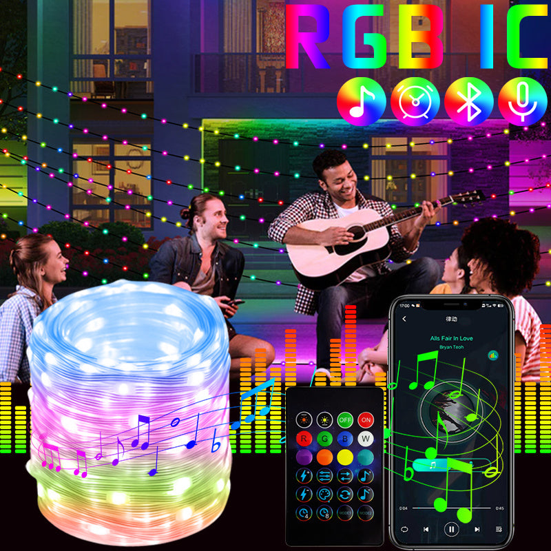 2023 RGB IC Christmas Fairy Light APP Control Bluetooth LED String Light Smart Music Rhythm Waterproof Xmas Light New Year Party - Mountain Lakes Mall