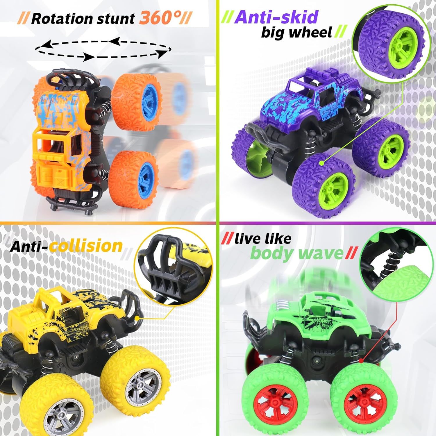 Monster Truck Toys, Pull Back Vehicles Toys, Friction Powered Toy, Mini Push and Go Car Truck Inertia Vehicle, Best Christmas Birthday Party Gift - Mountain Lakes Mall