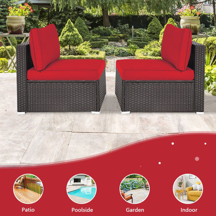 2 Pieces Patio Rattan Armless Sofa Set with 2 Cushions and 2 Pillows - Mountain Lakes Mall