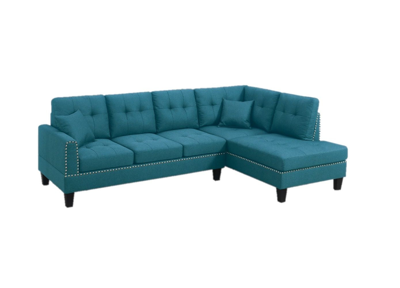 2-PCS SECTIONAL SET Living Room Furniture LAF Sofa And RAF Chaise Azure / Blue Color Linen Like Fabric Tufted Couch