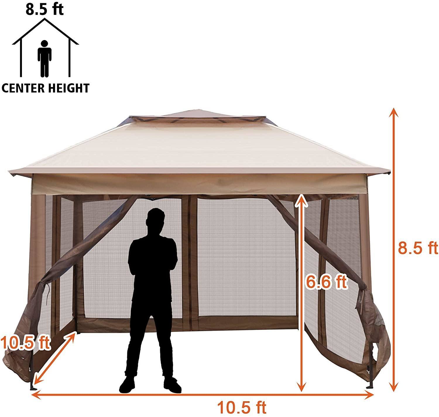 Bosonshop 10.5' x 10.5' Pop Up Canopy Gazebos Tent with Mesh Sidewall Height Adjustable Outdoor Party Tent - Mountain Lakes Mall