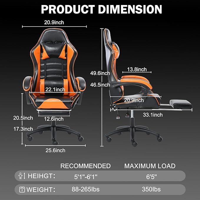 Ergonomic Gaming Chair for Adults, Comfortable Computer Chair for Heavy People, Adjustable Height Office Desk Chair with Wheels, Breathable Leather Video Game Chairs - Mountain Lakes Mall