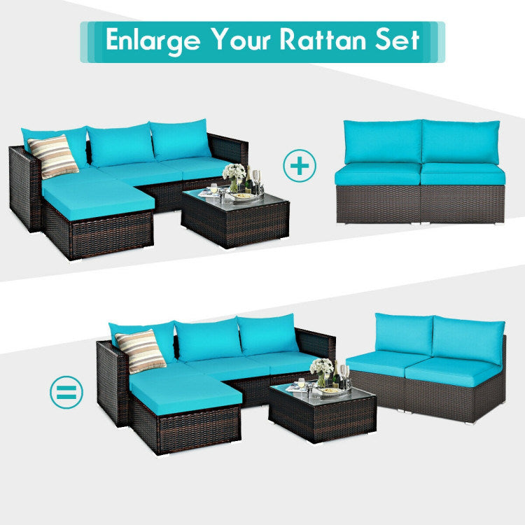 2 Pieces Patio Rattan Armless Sofa Set with 2 Cushions and 2 Pillows - Mountain Lakes Mall