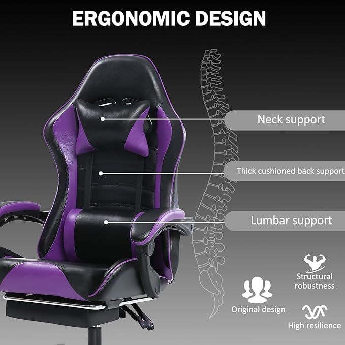 Ergonomic Gaming Chair for Adults, Comfortable Computer Chair for Heavy People, Adjustable Height Office Desk Chair with Wheels, Breathable Leather Video Game Chairs - Mountain Lakes Mall