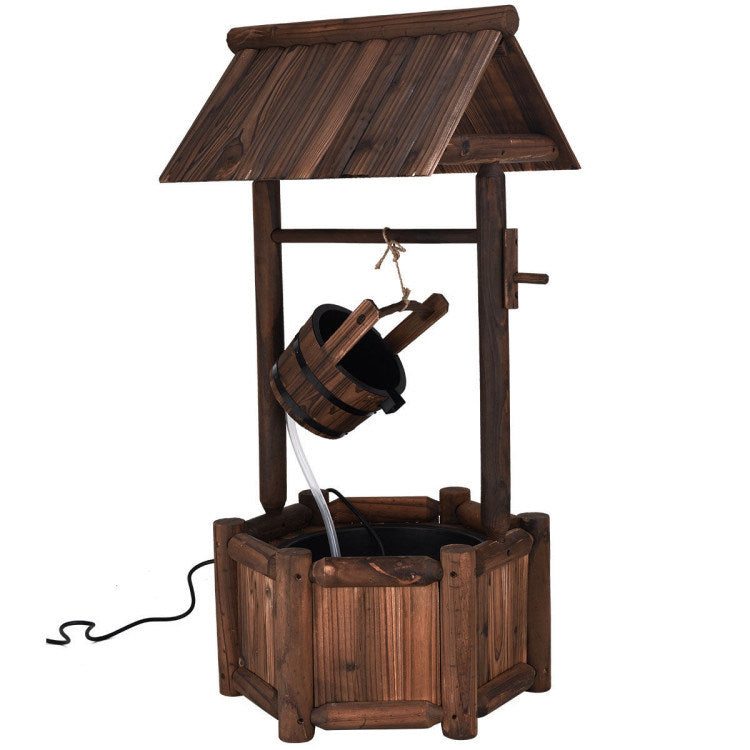 Garden Rustic Wishing Well Wooden Water Fountain with Pump - Mountain Lakes Mall