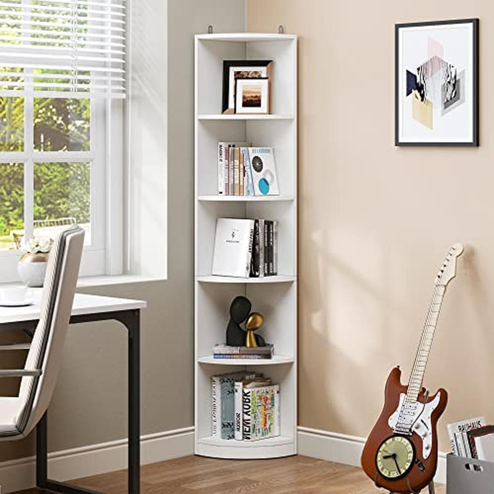 Modern 5-Tier Corner Shelf 70.8" Tall Free Standing Bookshelf Display Bookcase and Bookshelves Office Living Room Library Study - Mountain Lakes Mall