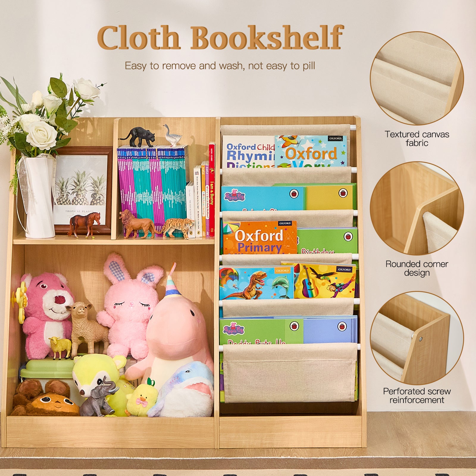 Kids Bookshelf and Toy Storage Organizer, Wooden Kids Book Shelf,Childrens Bookshelf, Bookcase for Kids Room,Nursery Bookcase for Kids, Children, Toddlers - Mountain Lakes Mall