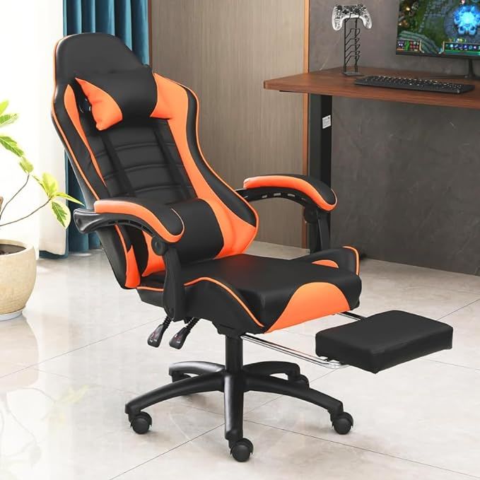 Ergonomic Gaming Chair for Adults, Comfortable Computer Chair for Heavy People, Adjustable Height Office Desk Chair with Wheels, Breathable Leather Video Game Chairs - Mountain Lakes Mall