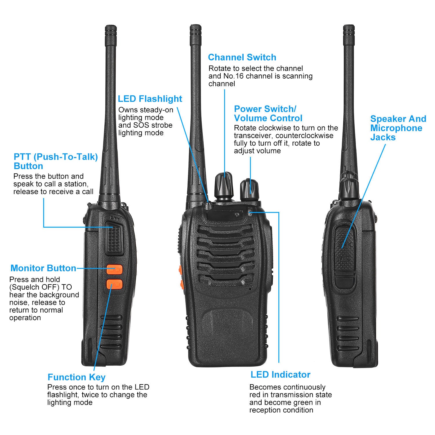 2 x Baofeng BF-888S Walkie Talkies Two Way Radio UHF 16CH 400-470MHZ Long Range - Mountain Lakes Mall