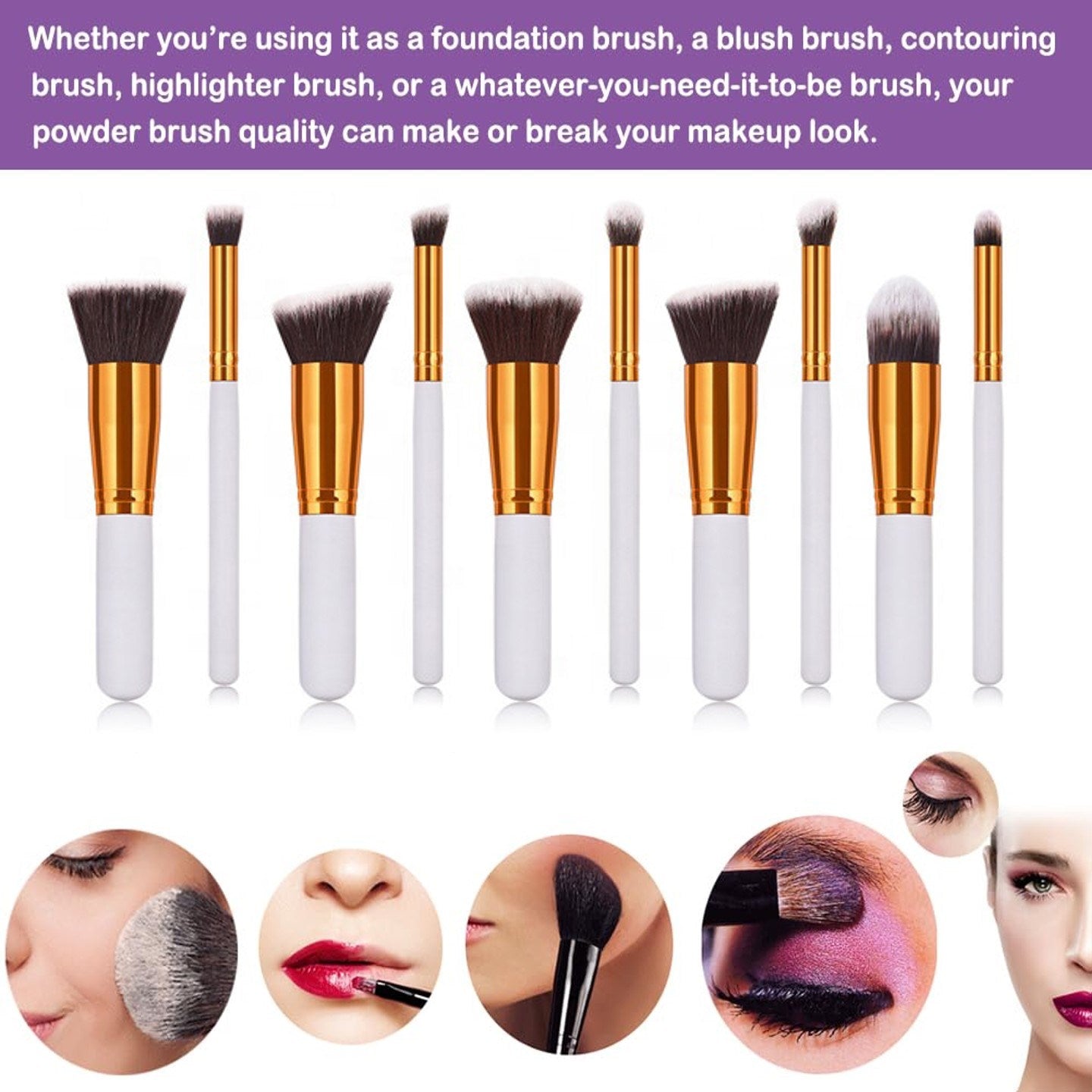 10 pcs makeup brush set  Portable fashion high-end beauty tool set (White  Golden) with bag - Mountain Lakes Mall