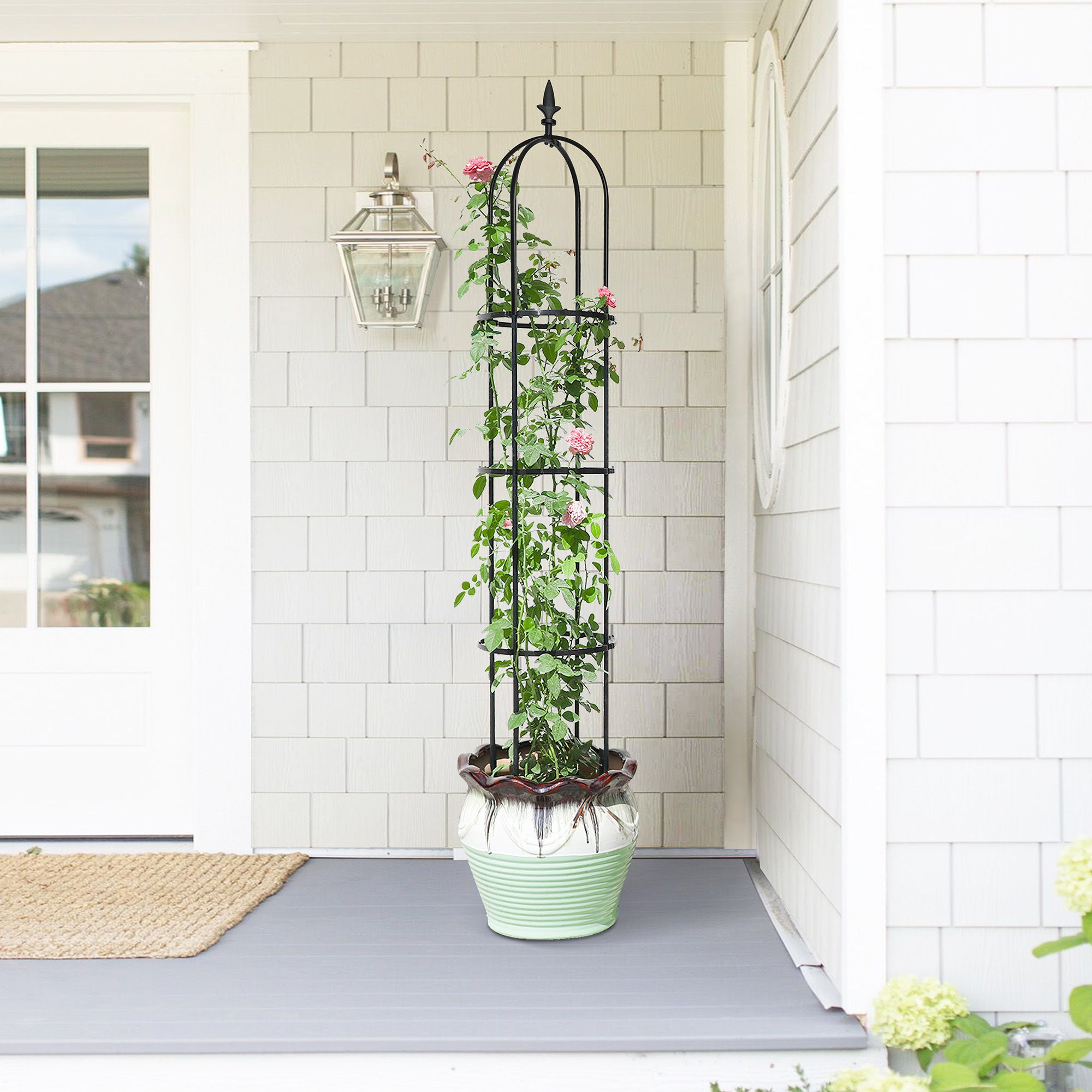 6.2ft Garden Obelisk Trellis; Lightweight Rustproof Plastic Coated Metal Tall Tower Trellis Stand - Mountain Lakes Mall