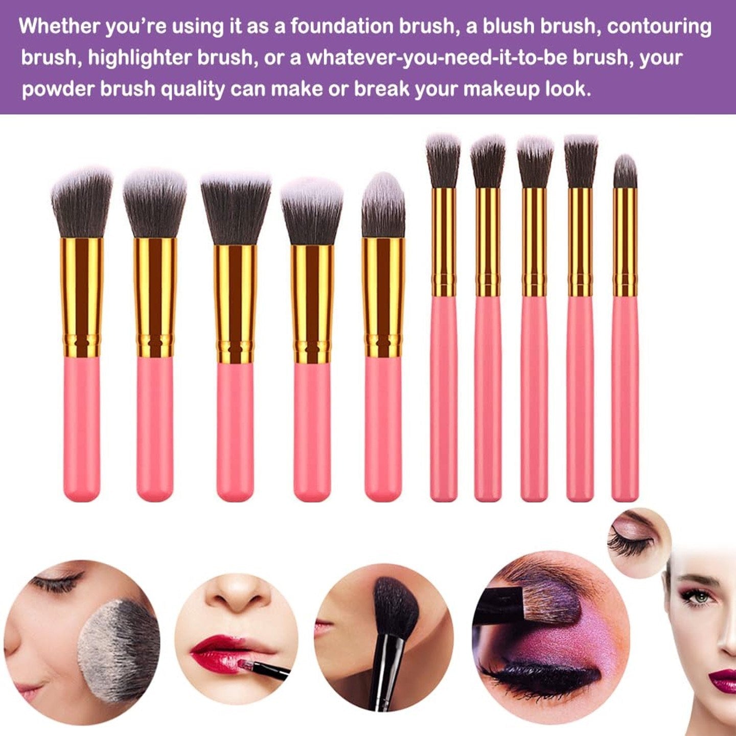 10 pcs makeup brush set  Portable fashion high-end beauty tool set (Pink Golden) with bag - Mountain Lakes Mall