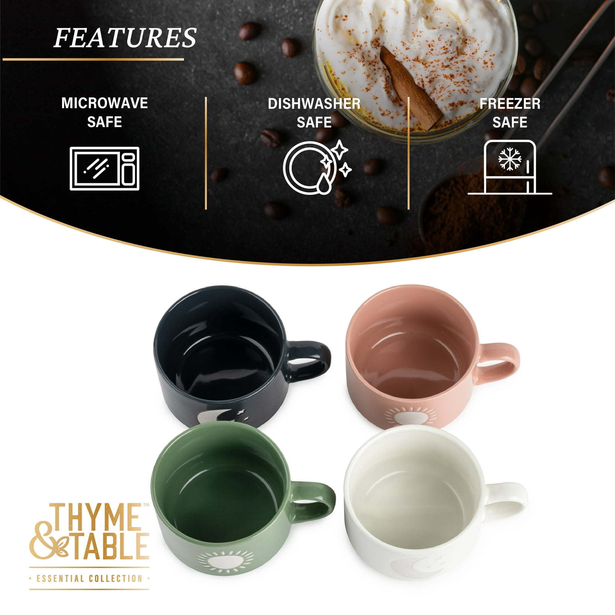 Thyme & Table Stackable Ceramic Coffee Mug, 11 fl oz, 4 Pack - Mountain Lakes Mall