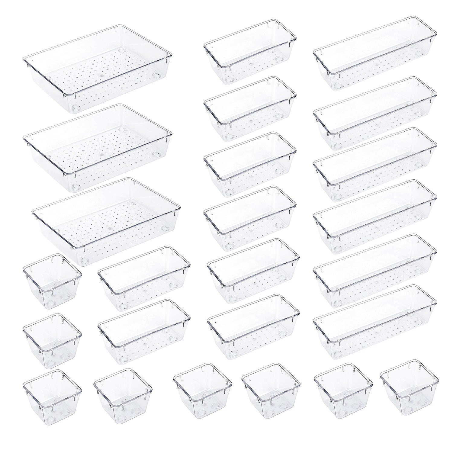 25Pcs Clear Plastic Drawer Organizers Set 4 Sizes Desk Drawer Dividers Trays Storage Bins - Mountain Lakes Mall