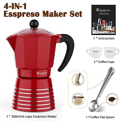 RAINBEAN Moka Pot 6 Cup Set, 11 oz / 300ml Stovetop Espresso Maker - Mountain Lakes Mall