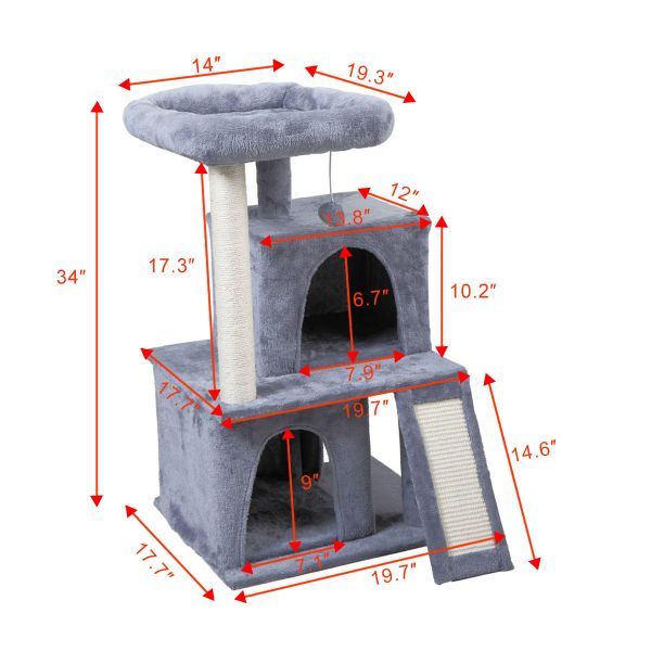 Double-layer cat Tree with cat house and ladder - light gray XH - Mountain Lakes Mall