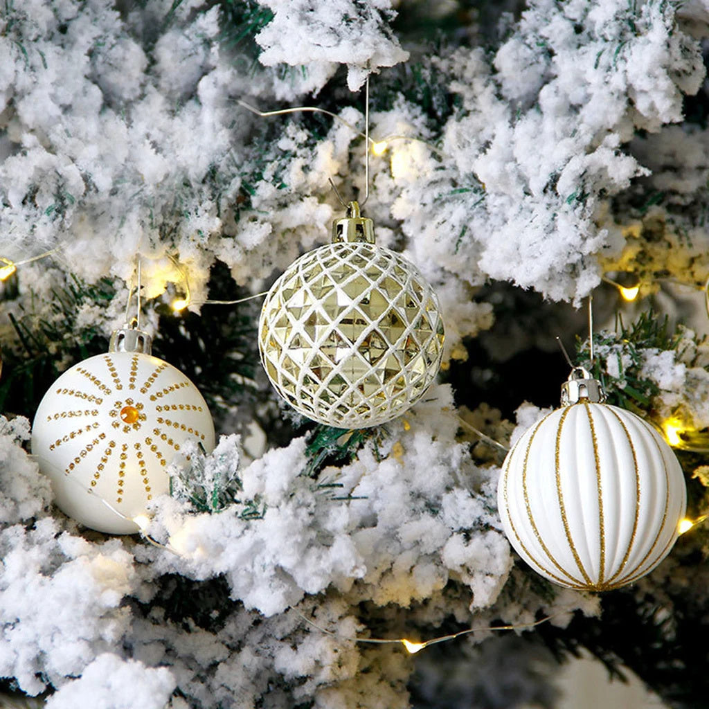 24Pcs White Gold Mixed Christmas Tree Decoration Christmas Balls Party Window Home Furn Christmas Hanging Ball Ornament Decor