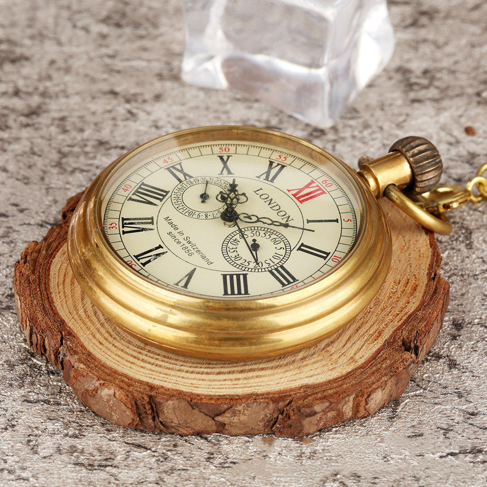 Brass Uncovered Roman Characters Five-pin Manual Manipulator Large Pocket Watch - Mountain Lakes Mall