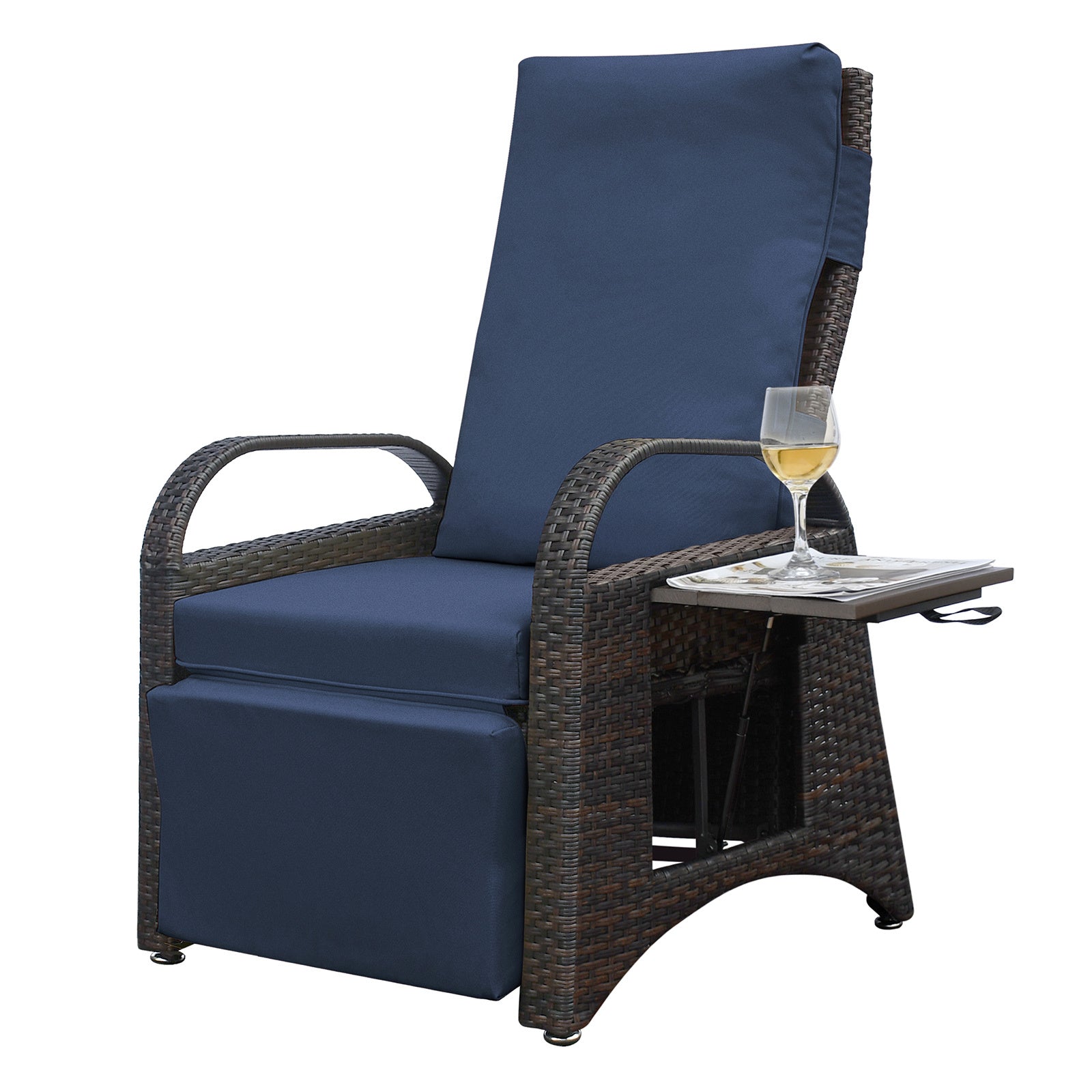 Outdoor Adjustable Wicker Recliner with Flip Table - Mountain Lakes Mall