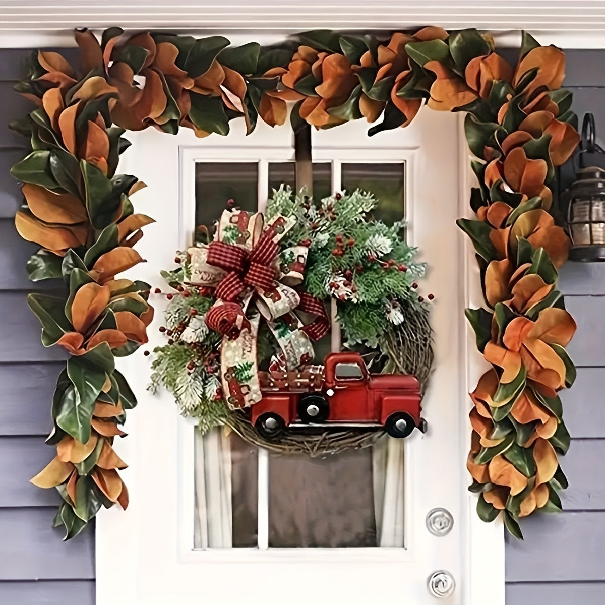 1pc, Christmas Wreath Red Truck Decoration, Large Door Front Wreath, Door Hanging, Christmas Decorations, Home Decoration Wreath, Christmas Decor Supplies, Holiday Decor - Mountain Lakes Mall